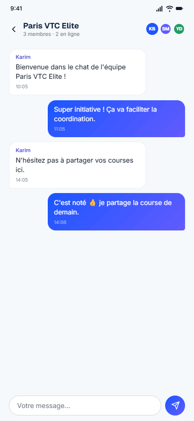 Chat d'équipe Paris VTC Elite